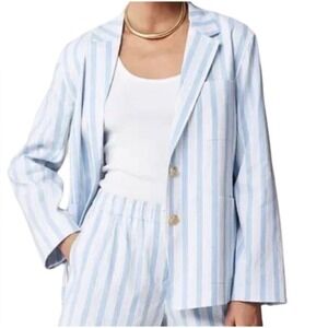 J.Crew Blue White Striped Linen Blend Patch Pocket Blazer Pants Set S/M Coastal